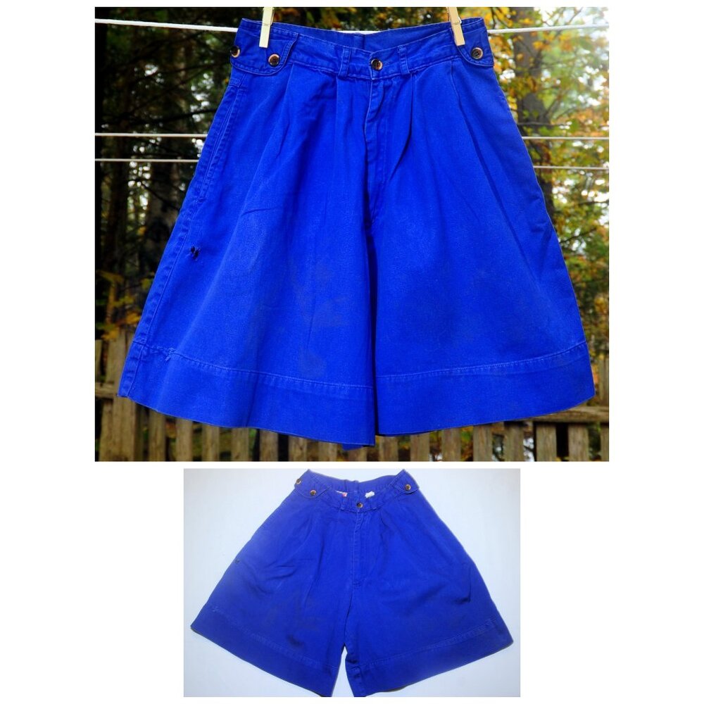 VTG 90's Safari Rose Royal Blue Wide Leg Pleated Cotton Shorts XXS/XS 7" Inseam